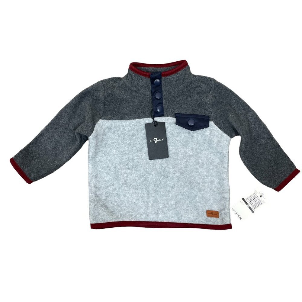 NEW 7 For All Mankind Baby Boy  Size 12 Months‎ Navy Grey Fleece Sweater NWT